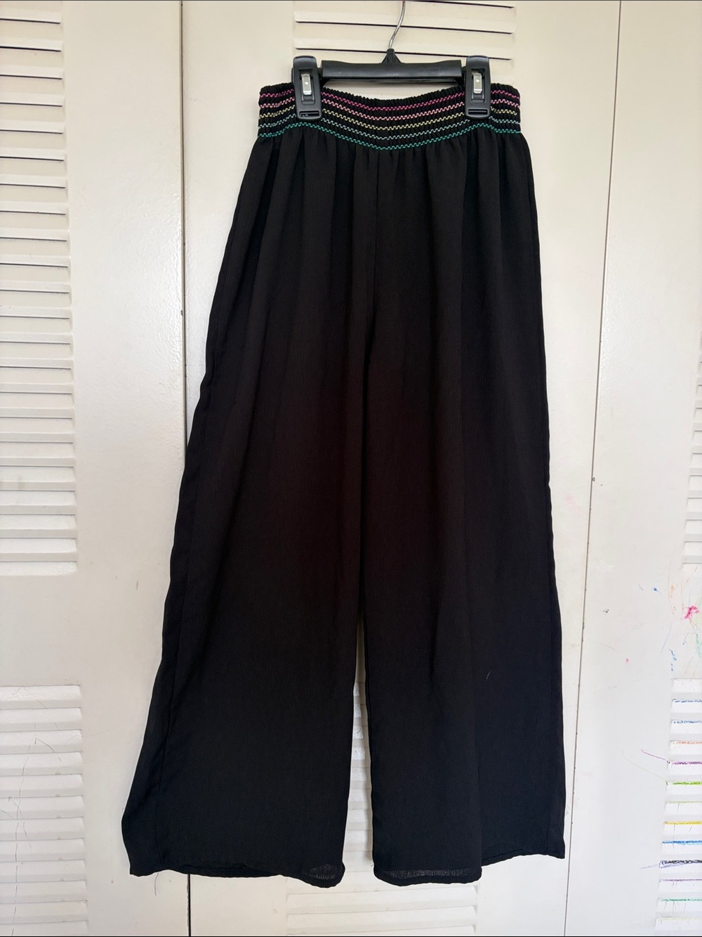 Arizona Jean Company Black Wide-Leg Pants with Multicolor Smocked Waist